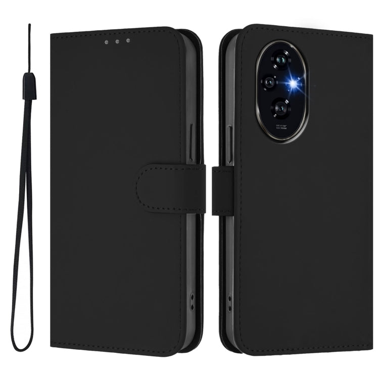 For Honor 200 Pro Skin Feel Solid Color Leather Phone Case with Lanyard