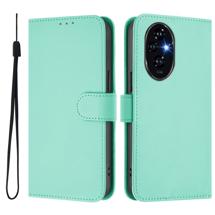 For Honor 200 Pro Skin Feel Solid Color Leather Phone Case with Lanyard