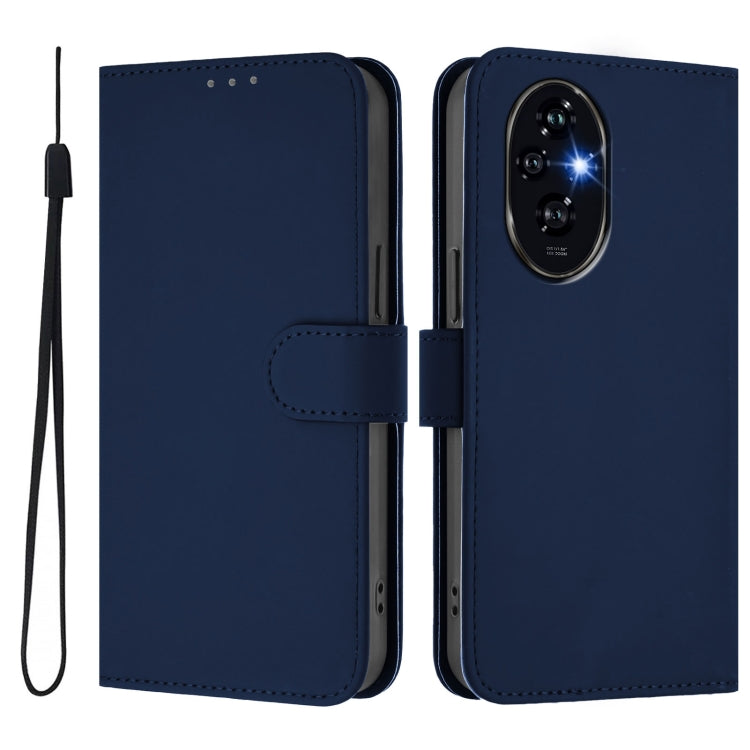For Honor 200 Pro Skin Feel Solid Color Leather Phone Case with Lanyard