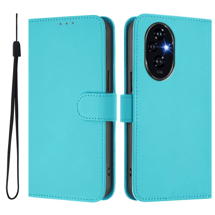 For Honor 200 Pro Skin Feel Solid Color Leather Phone Case with Lanyard