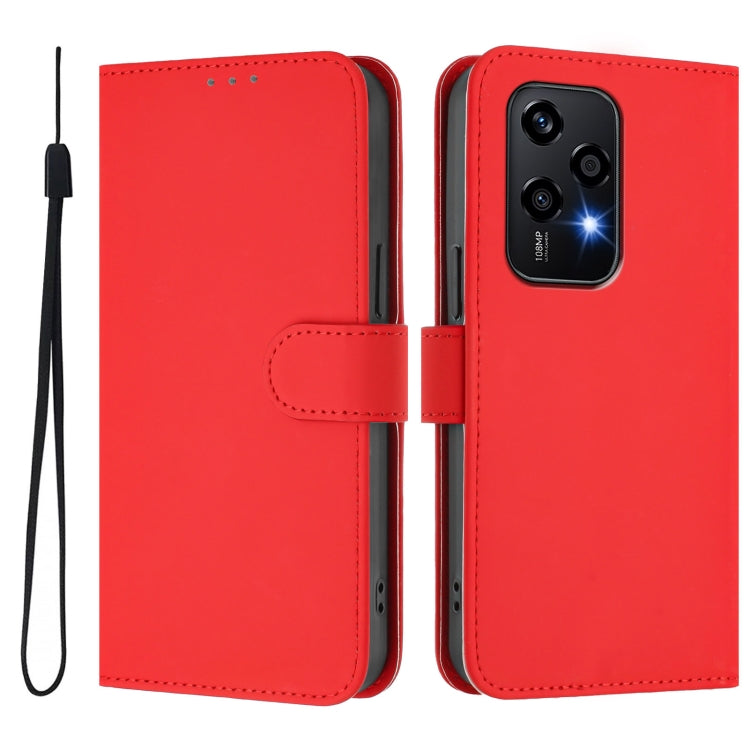 For Honor 200 Lite Global Skin Feel Solid Color Leather Phone Case with Lanyard