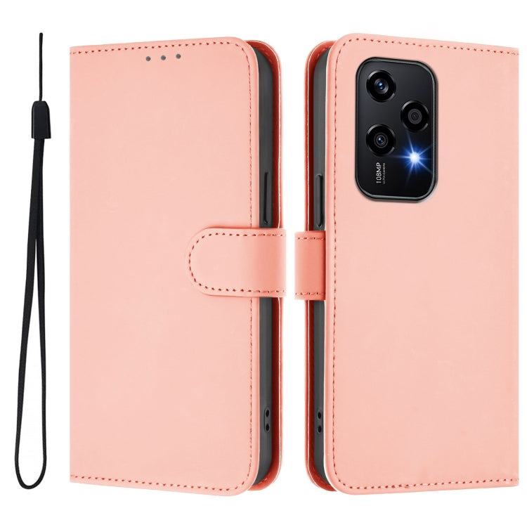 For Honor 200 Lite Global Skin Feel Solid Color Leather Phone Case with Lanyard