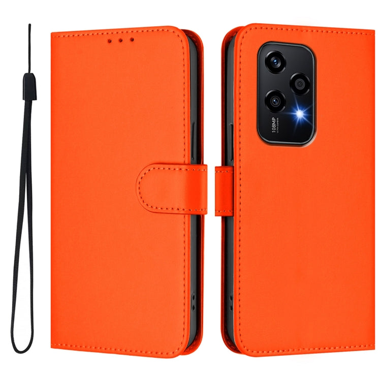 For Honor 200 Lite Global Skin Feel Solid Color Leather Phone Case with Lanyard