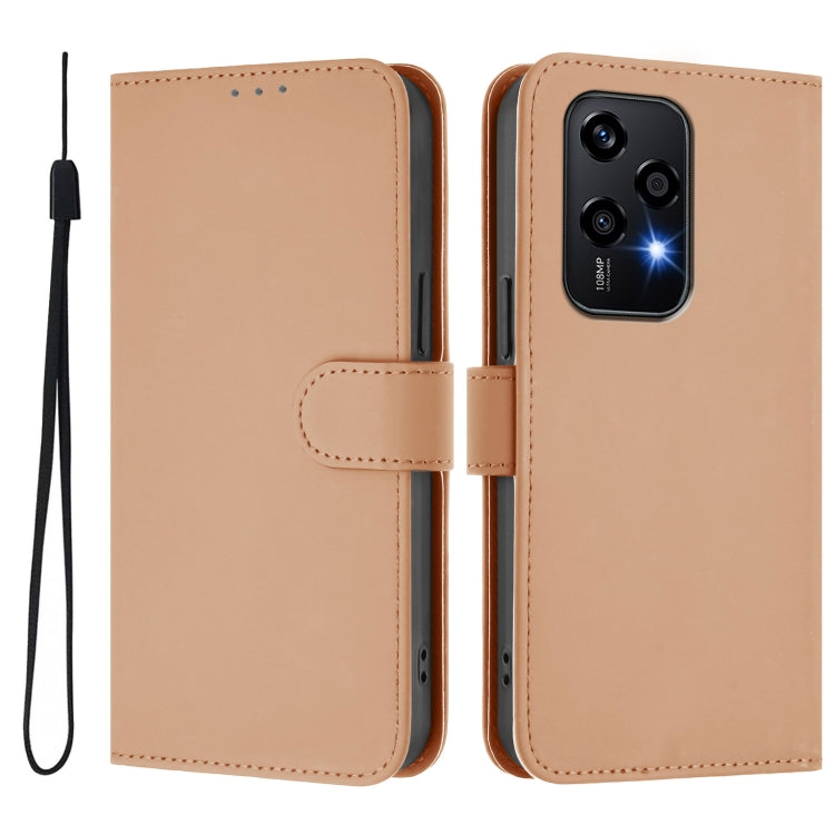 For Honor 200 Lite Global Skin Feel Solid Color Leather Phone Case with Lanyard