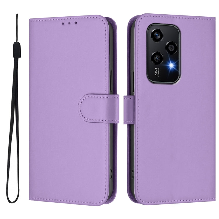 For Honor 200 Lite Global Skin Feel Solid Color Leather Phone Case with Lanyard