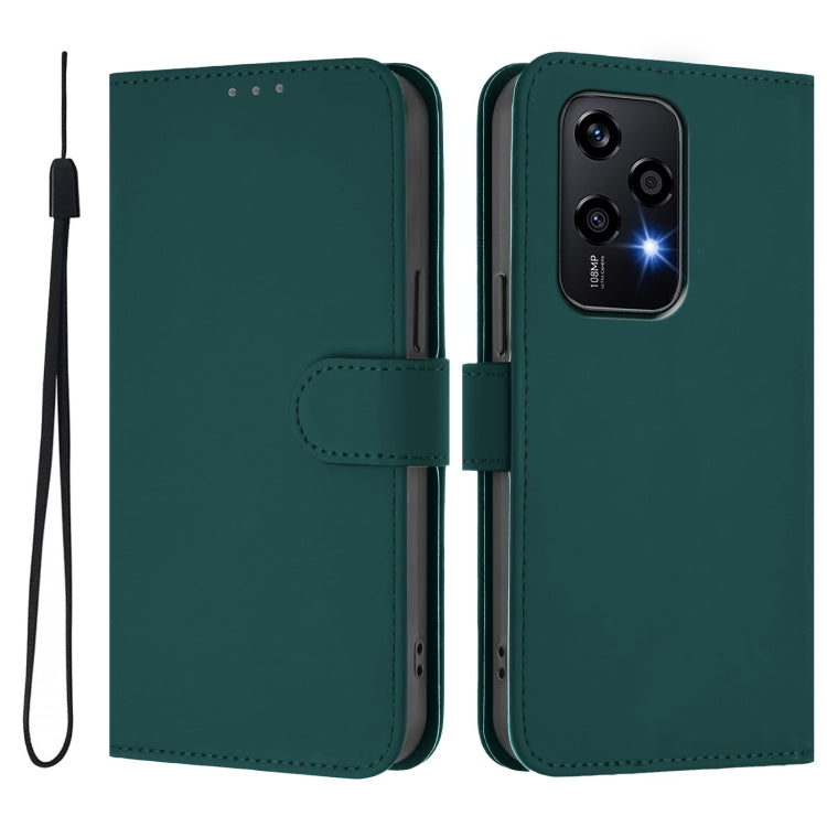 For Honor 200 Lite Global Skin Feel Solid Color Leather Phone Case with Lanyard