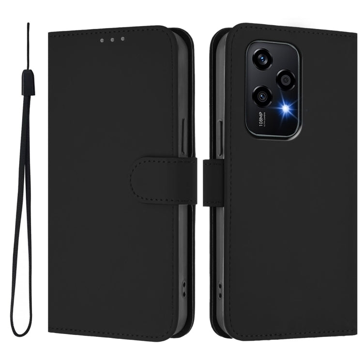For Honor 200 Lite Global Skin Feel Solid Color Leather Phone Case with Lanyard