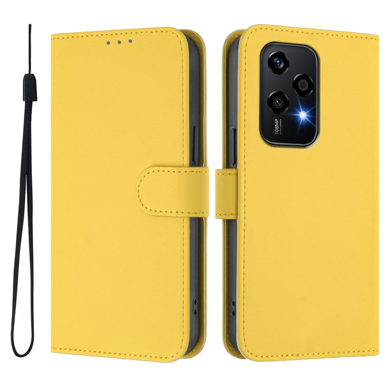 For Honor 200 Lite Global Skin Feel Solid Color Leather Phone Case with Lanyard