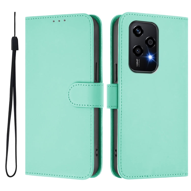 For Honor 200 Lite Global Skin Feel Solid Color Leather Phone Case with Lanyard