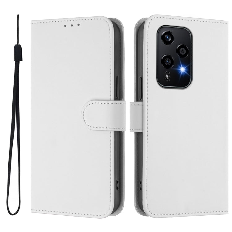 For Honor 200 Lite Global Skin Feel Solid Color Leather Phone Case with Lanyard