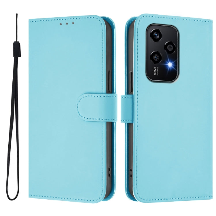 For Honor 200 Lite Global Skin Feel Solid Color Leather Phone Case with Lanyard
