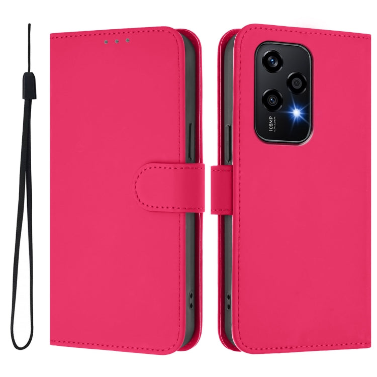 For Honor 200 Lite Global Skin Feel Solid Color Leather Phone Case with Lanyard