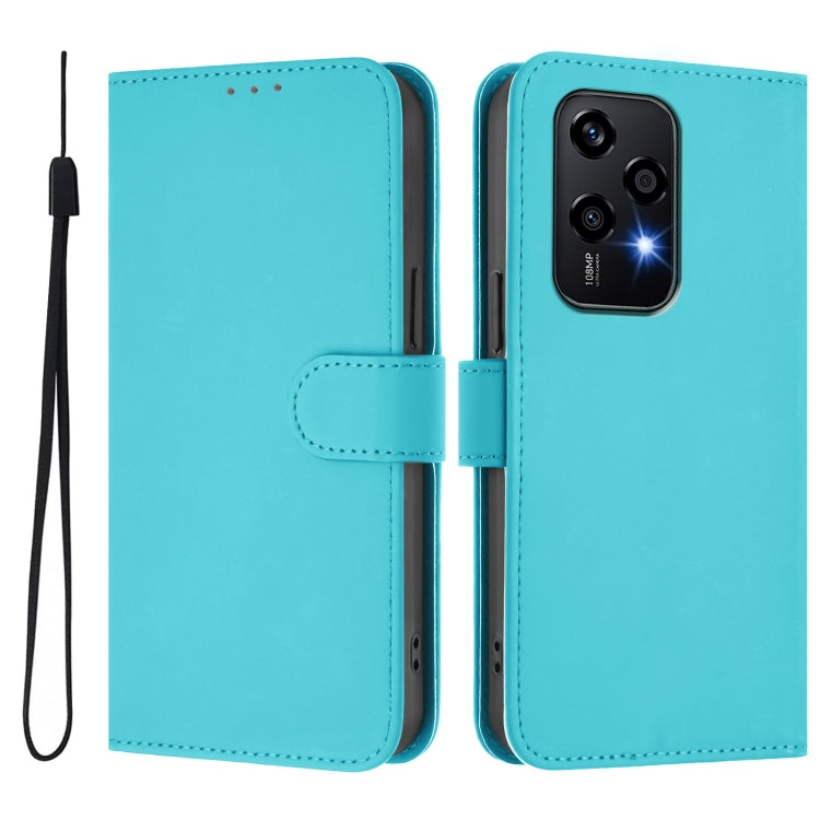 For Honor 200 Lite Global Skin Feel Solid Color Leather Phone Case with Lanyard