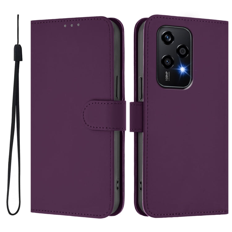 For Honor 200 Lite Global Skin Feel Solid Color Leather Phone Case with Lanyard