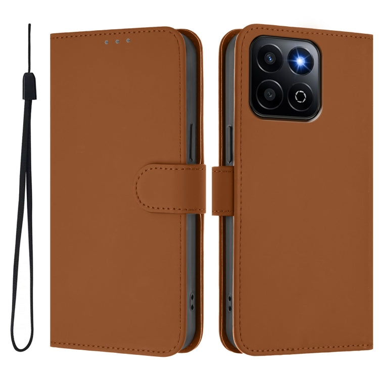 For Honor 200 Smart Skin Feel Solid Color Leather Phone Case with Lanyard