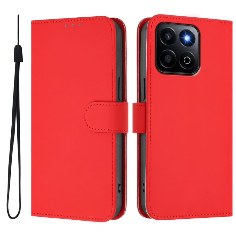 For Honor 200 Smart Skin Feel Solid Color Leather Phone Case with Lanyard