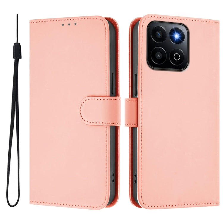 For Honor 200 Smart Skin Feel Solid Color Leather Phone Case with Lanyard