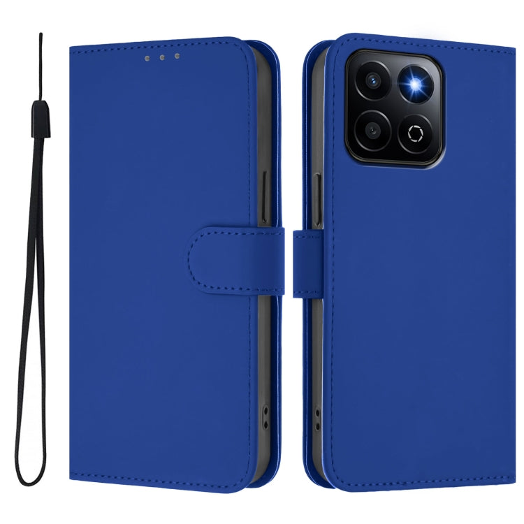 For Honor 200 Smart Skin Feel Solid Color Leather Phone Case with Lanyard