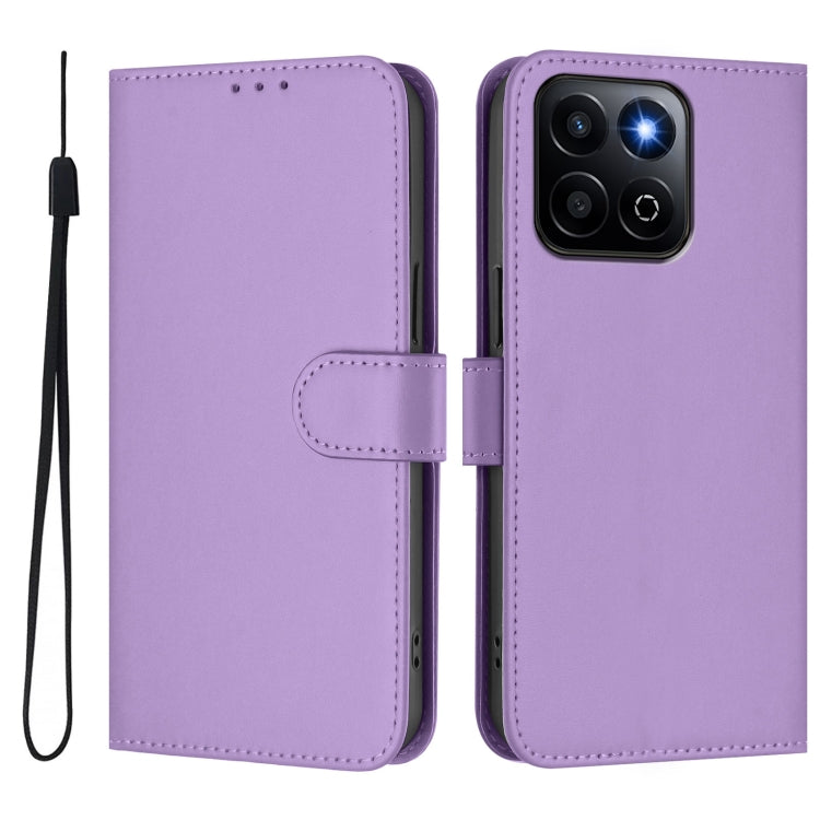 For Honor 200 Smart Skin Feel Solid Color Leather Phone Case with Lanyard
