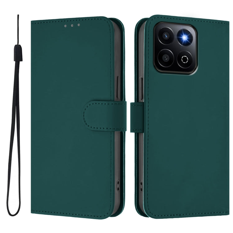 For Honor 200 Smart Skin Feel Solid Color Leather Phone Case with Lanyard