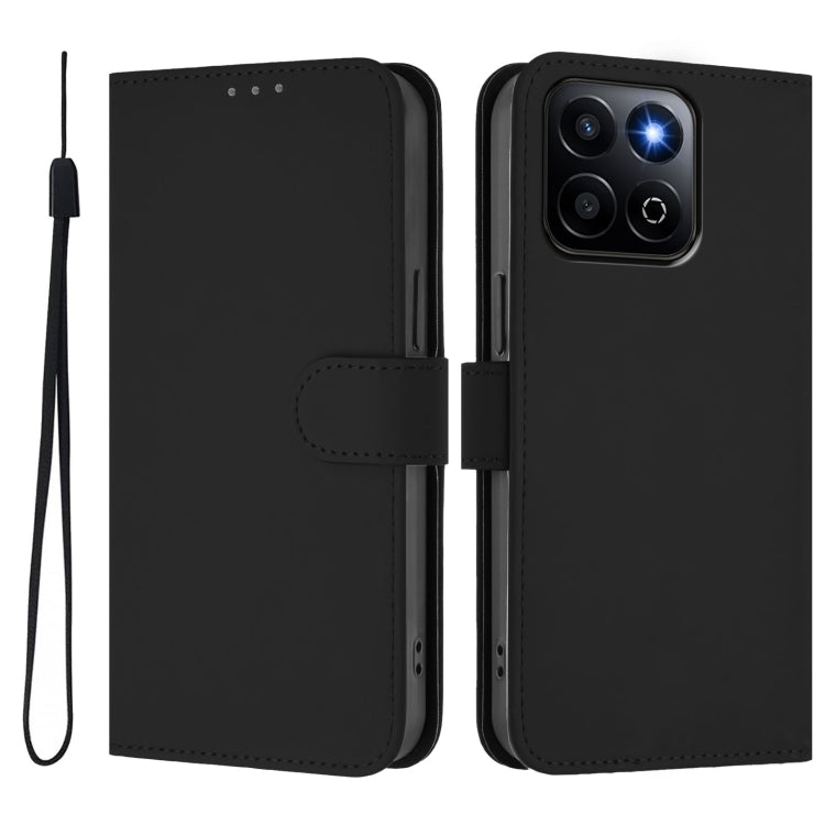 For Honor 200 Smart Skin Feel Solid Color Leather Phone Case with Lanyard