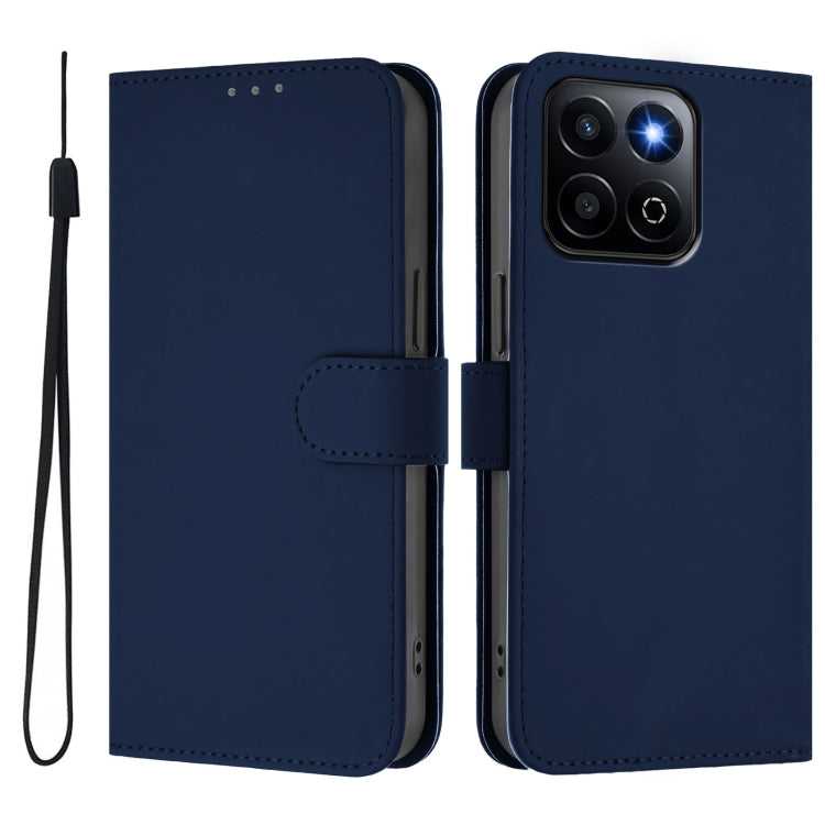 For Honor 200 Smart Skin Feel Solid Color Leather Phone Case with Lanyard