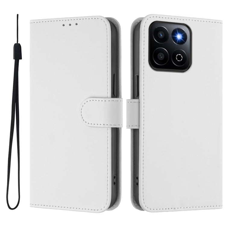 For Honor 200 Smart Skin Feel Solid Color Leather Phone Case with Lanyard