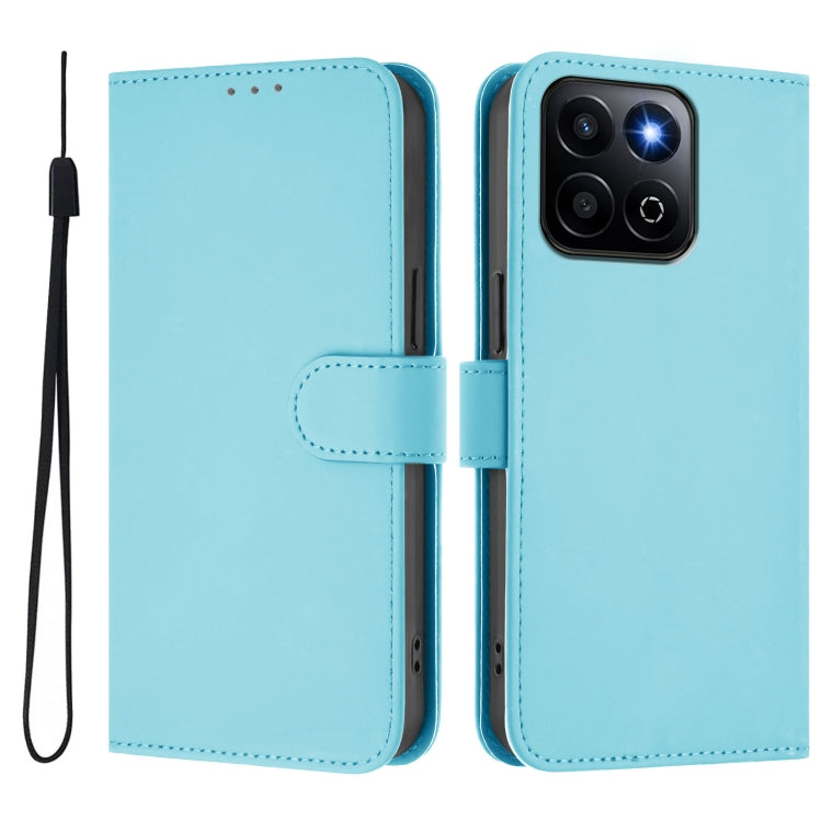 For Honor 200 Smart Skin Feel Solid Color Leather Phone Case with Lanyard