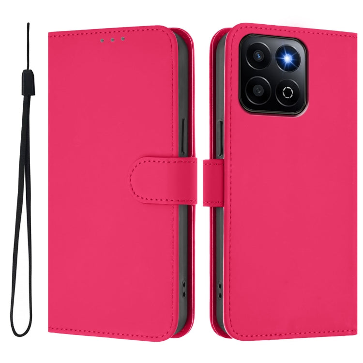 For Honor 200 Smart Skin Feel Solid Color Leather Phone Case with Lanyard