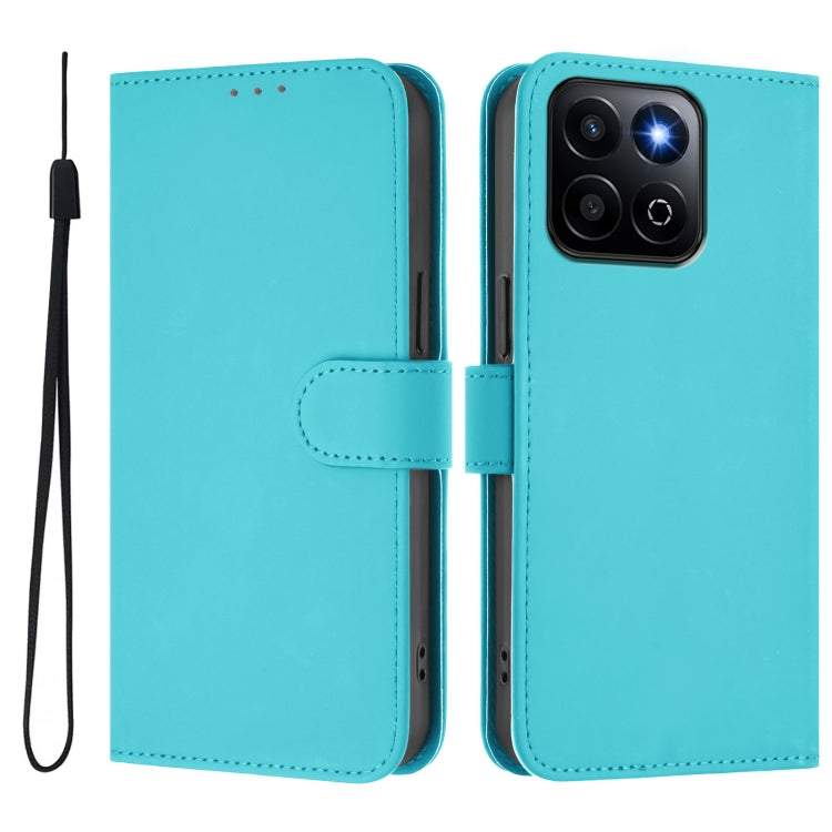 For Honor 200 Smart Skin Feel Solid Color Leather Phone Case with Lanyard