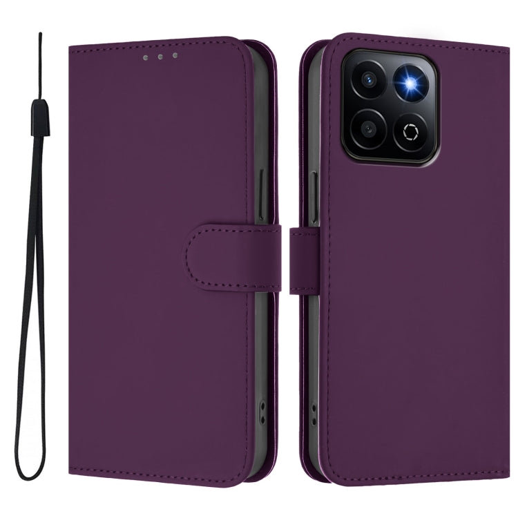 For Honor 200 Smart Skin Feel Solid Color Leather Phone Case with Lanyard
