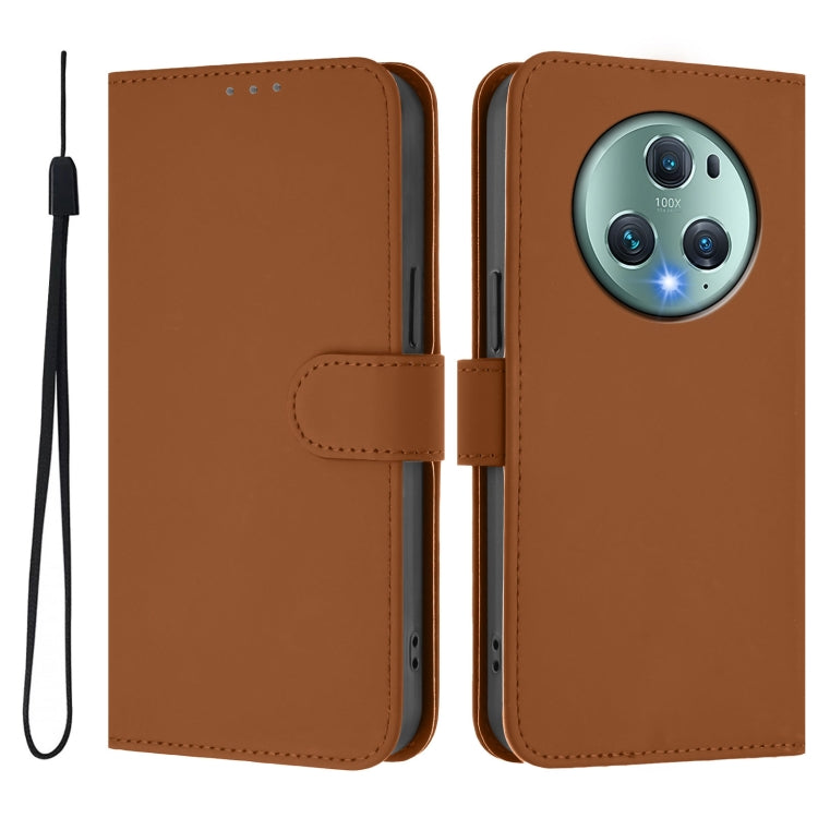 For Honor Magic5 Pro Skin Feel Solid Color Leather Phone Case with Lanyard
