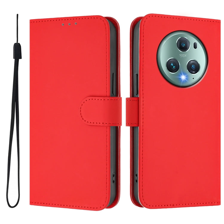 For Honor Magic5 Pro Skin Feel Solid Color Leather Phone Case with Lanyard