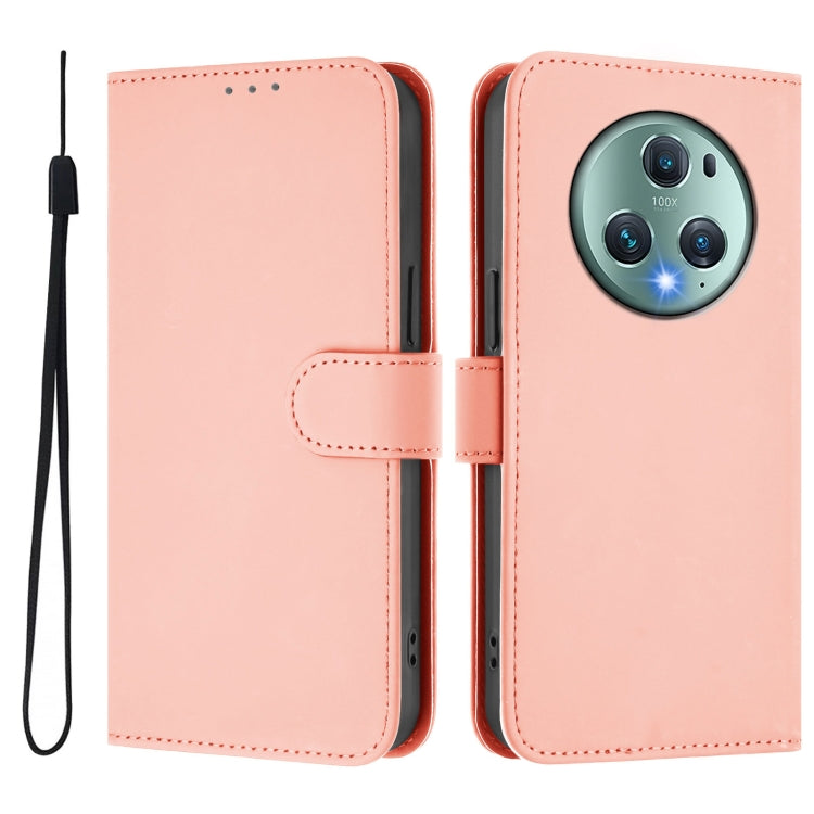 For Honor Magic5 Pro Skin Feel Solid Color Leather Phone Case with Lanyard