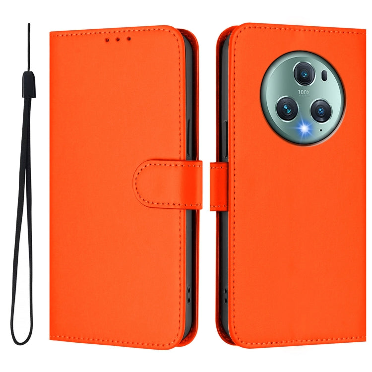 For Honor Magic5 Pro Skin Feel Solid Color Leather Phone Case with Lanyard