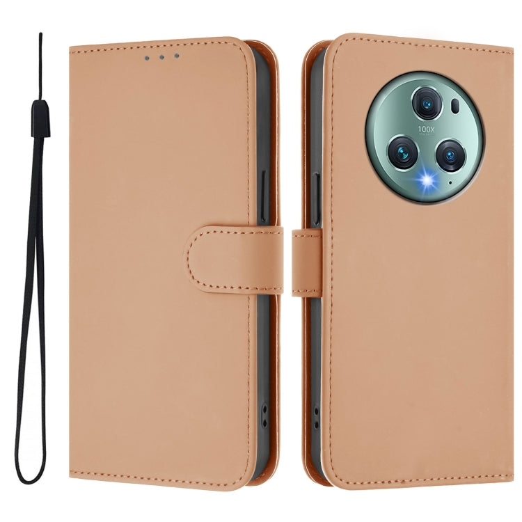 For Honor Magic5 Pro Skin Feel Solid Color Leather Phone Case with Lanyard