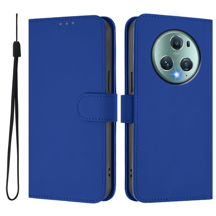 For Honor Magic5 Pro Skin Feel Solid Color Leather Phone Case with Lanyard