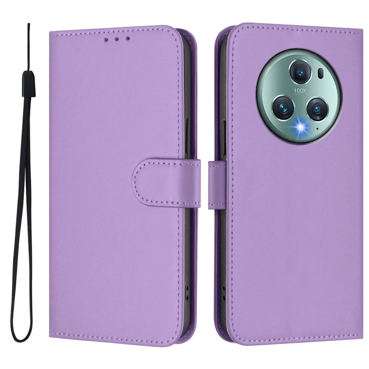 For Honor Magic5 Pro Skin Feel Solid Color Leather Phone Case with Lanyard