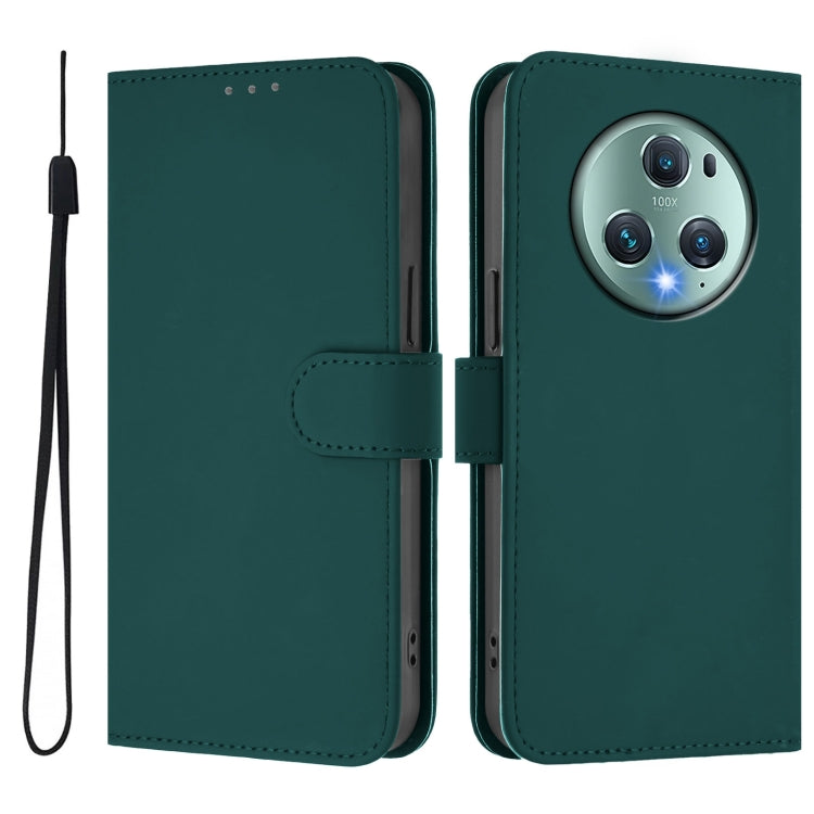 For Honor Magic5 Pro Skin Feel Solid Color Leather Phone Case with Lanyard