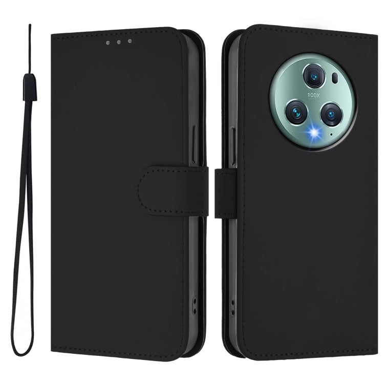 For Honor Magic5 Pro Skin Feel Solid Color Leather Phone Case with Lanyard