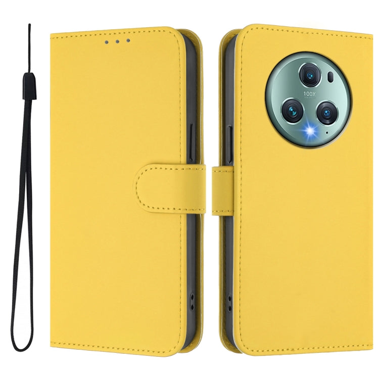 For Honor Magic5 Pro Skin Feel Solid Color Leather Phone Case with Lanyard