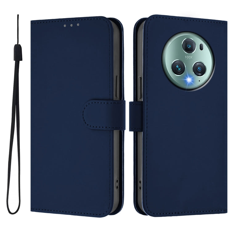 For Honor Magic5 Pro Skin Feel Solid Color Leather Phone Case with Lanyard