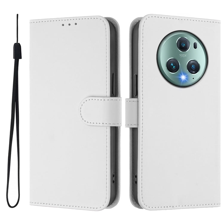 For Honor Magic5 Pro Skin Feel Solid Color Leather Phone Case with Lanyard