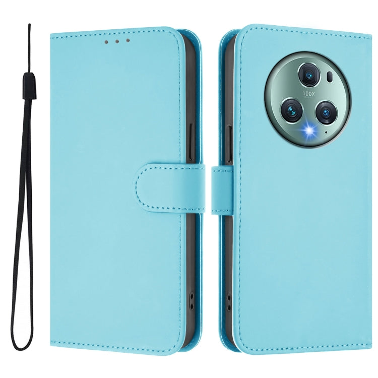 For Honor Magic5 Pro Skin Feel Solid Color Leather Phone Case with Lanyard