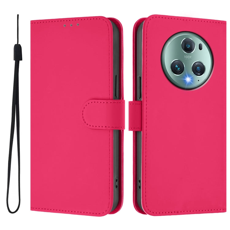 For Honor Magic5 Pro Skin Feel Solid Color Leather Phone Case with Lanyard