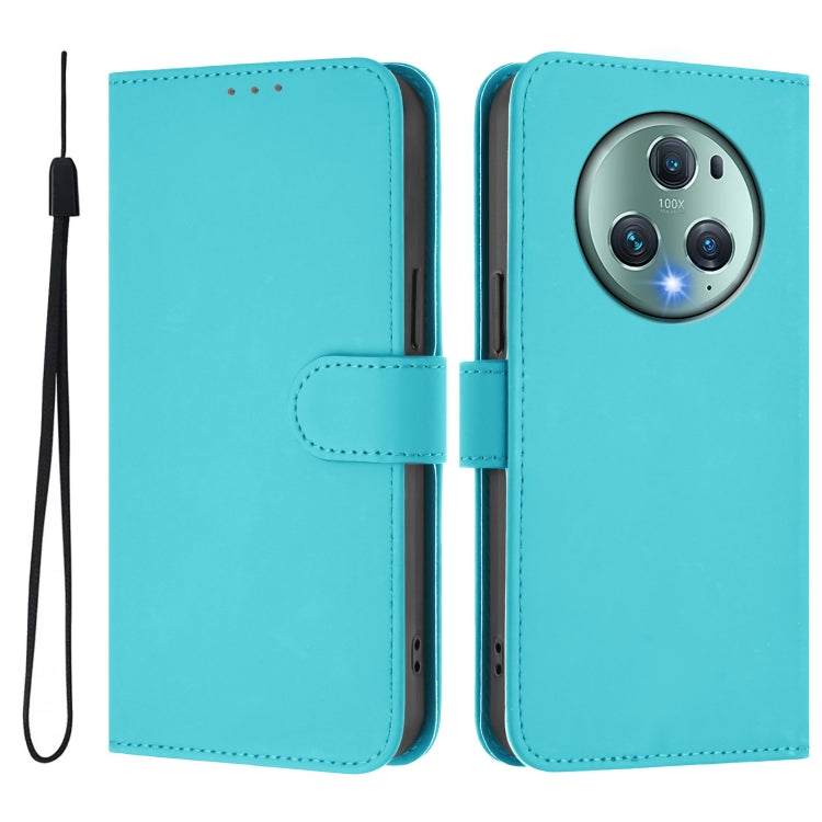 For Honor Magic5 Pro Skin Feel Solid Color Leather Phone Case with Lanyard
