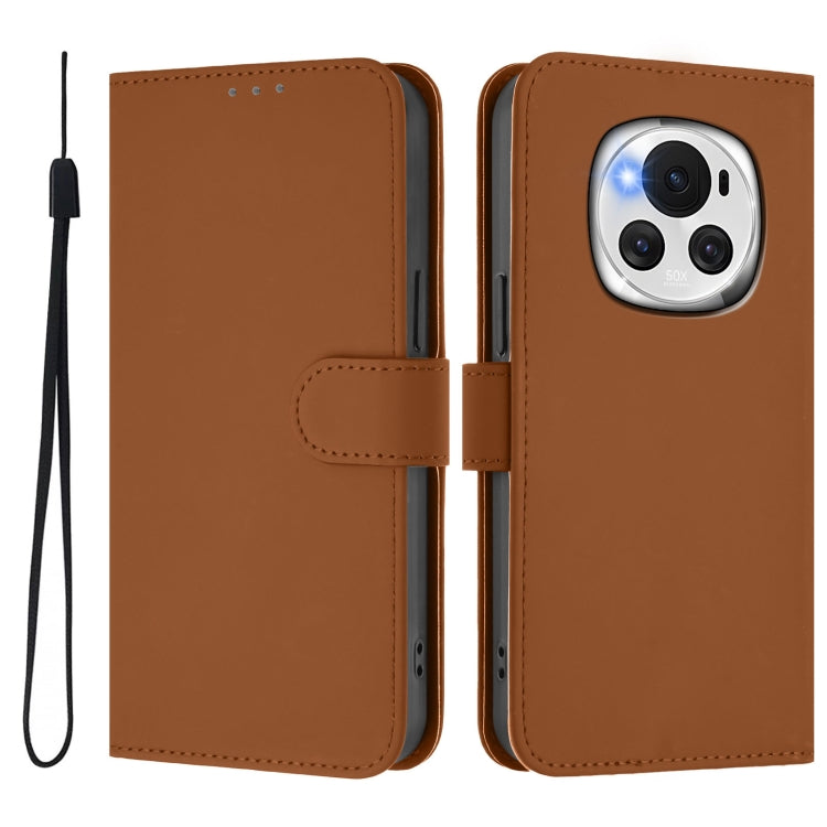 For Honor Magic6 Skin Feel Solid Color Leather Phone Case with Lanyard