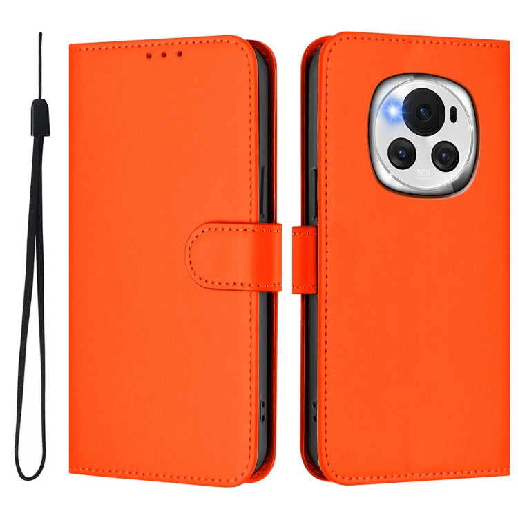 For Honor Magic6 Skin Feel Solid Color Leather Phone Case with Lanyard