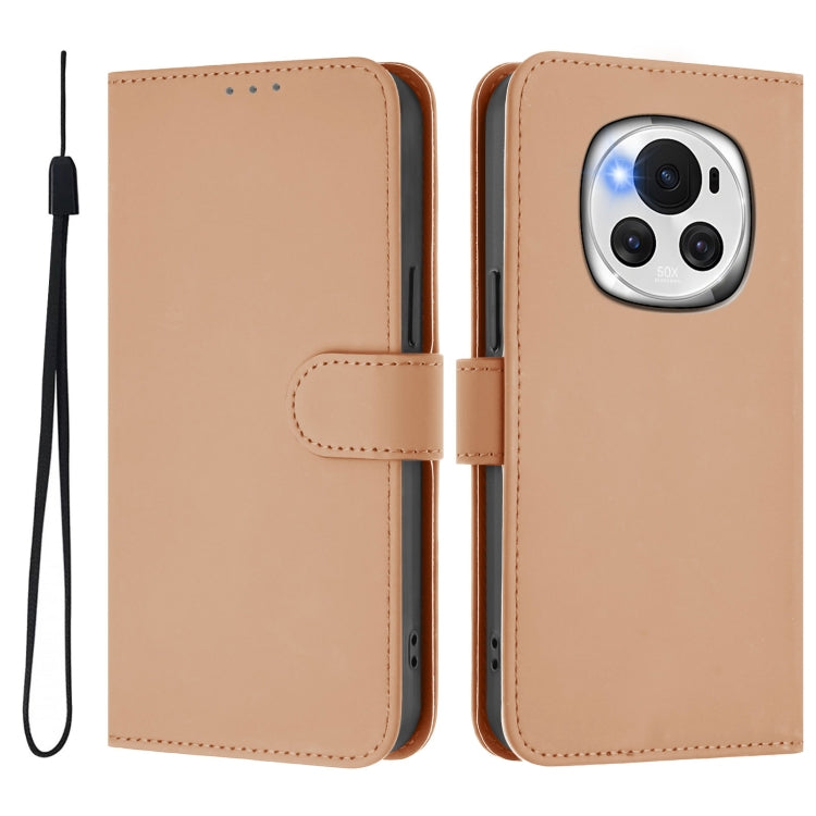 For Honor Magic6 Skin Feel Solid Color Leather Phone Case with Lanyard