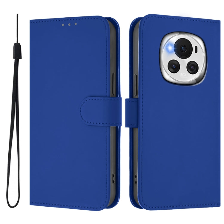 For Honor Magic6 Skin Feel Solid Color Leather Phone Case with Lanyard